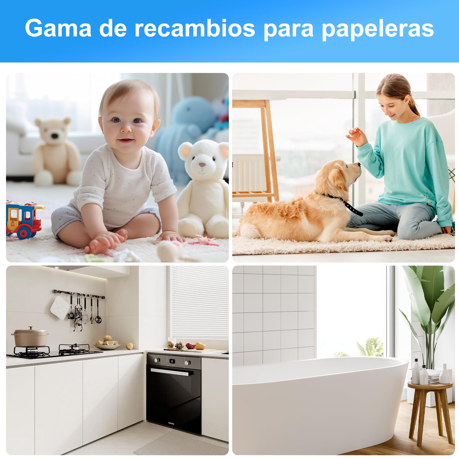 8 Piezas Recambios Cubos de Pañales, 8M Bolsa de Relleno para Papelera Pañales Bebe,Antiolor,Compatible con Todos Contenedores de Pañales