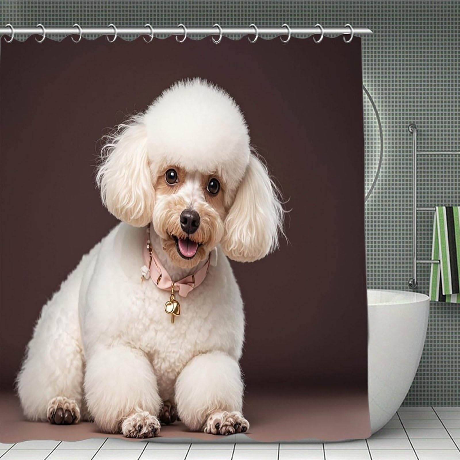 FekiLoot French Poodle Shower Curtain Minimalist Thick Bathroom Curtain Washable Modern Bathroom Shower Curtain Heavy Duty Waterproof Cloth Bath Curtain with Hooks 70.8"x70.8"
