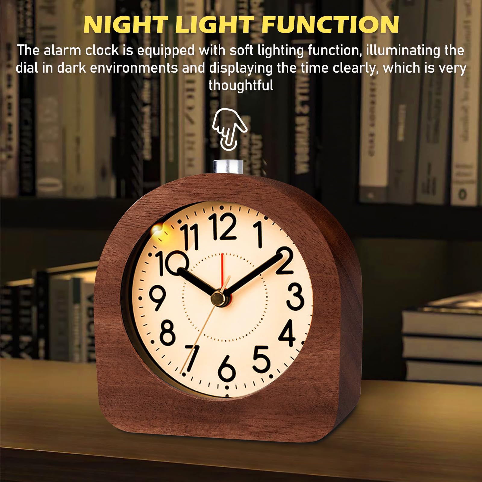 BORDEAG Réveil Analogique Silencieux Sans Tic-Tac Avec Lumière – Horloge De Table Blanche, Snooze, Batterie, 11,5x10,5 Cm