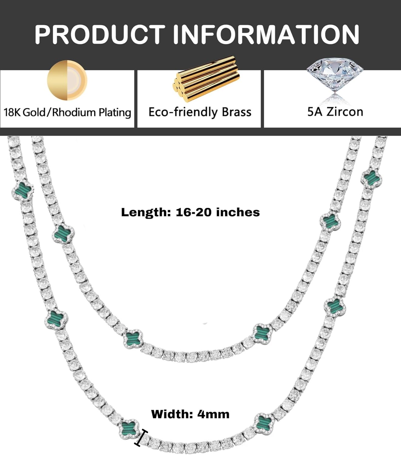 LuxeFlex 4mm Iced Out Four Leaf Tennis Chain,White Gold Plated with 5A Zircon Stones, exquisite Handmade Hip Hop Bling Necklace Perfect Unisex Jewelry Gift - Image 7