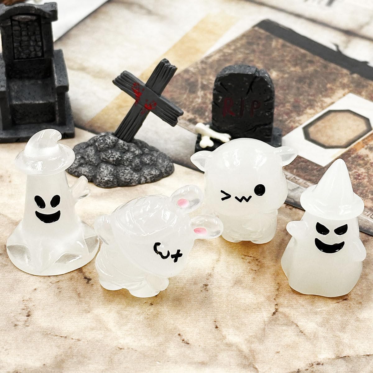 50 Mini-Geister Für Halloween – Leuchten Im Dunkeln, Aus Harz, 2,9 Cm