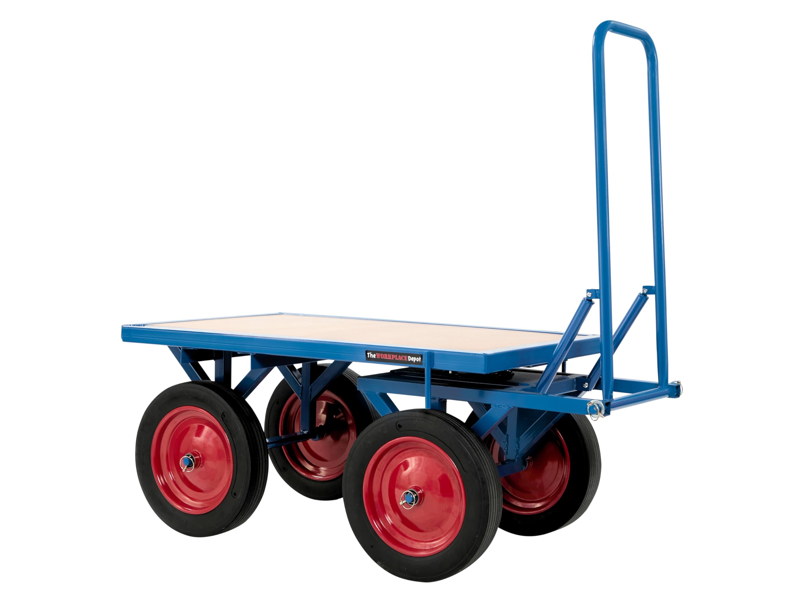 The Workplace Depot Blue Turntable Platform Truck, Heavy Duty 1000Kg Capacity Steel Flatbed Trolley With Anti Friction Steering & Solid Durable Wheels