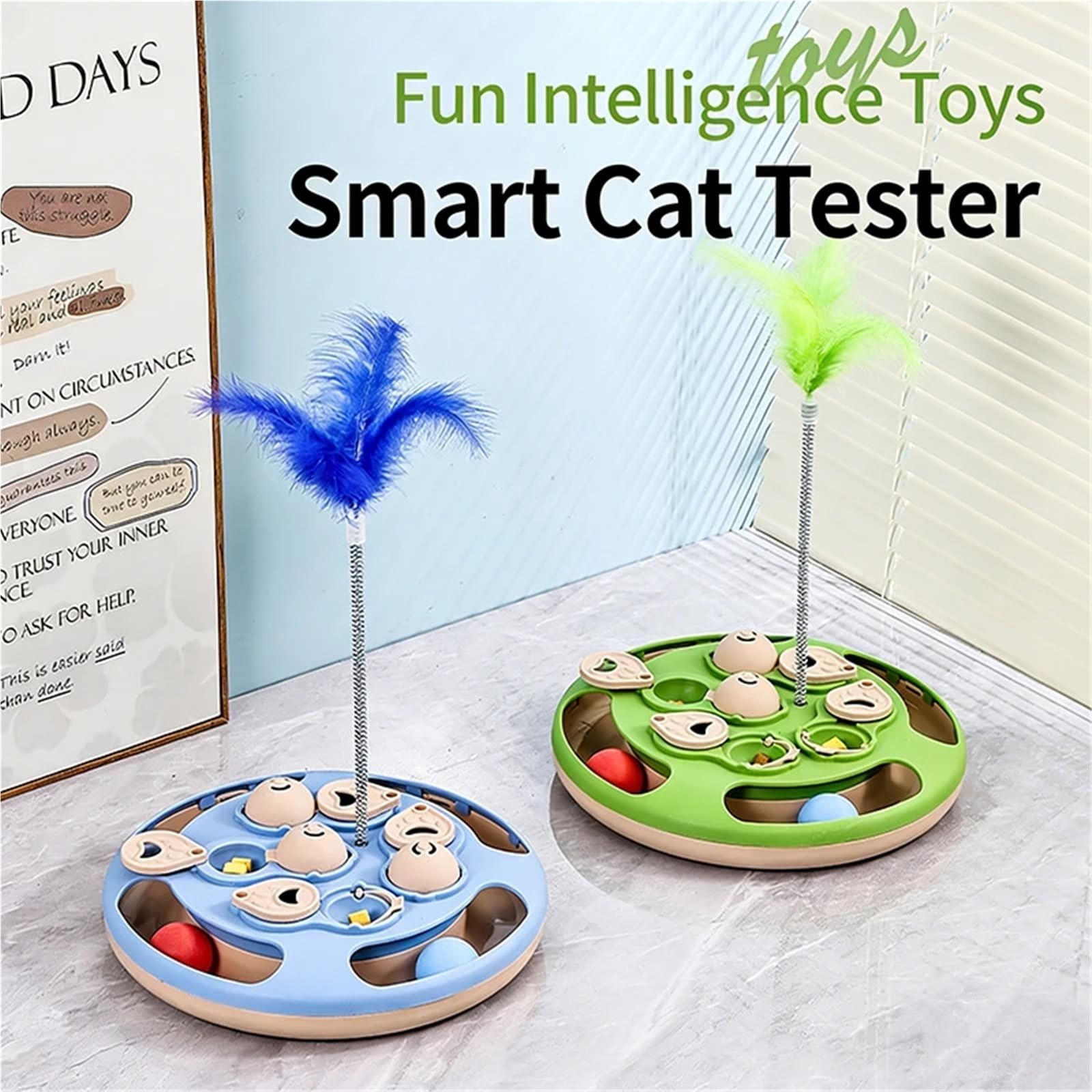 Giocattolo interattivo per gatti con mangiatoia lenta, dispenser interattivo di cibo per addestramento e gioco dei gatti (quadrato blu)
