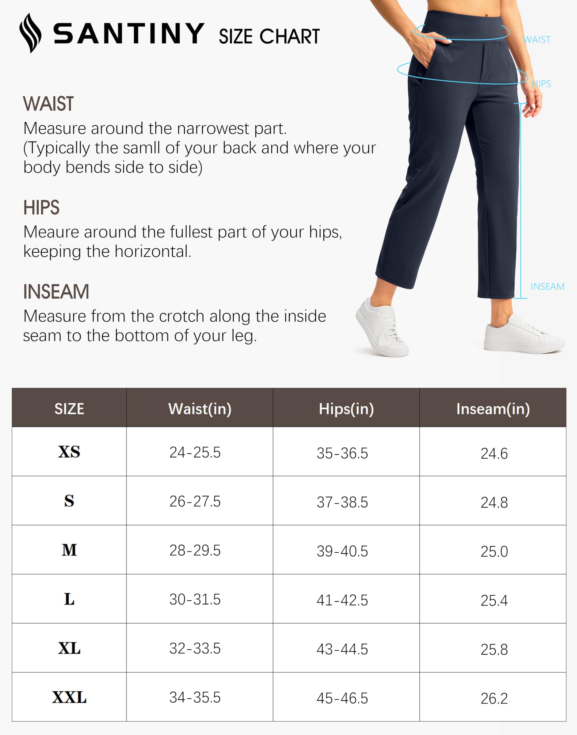 SANTINY Pantalon pour femme avec 3 poches taille haute 7/8 extensible pour le golf, les voyages, l'athlétisme, le travail