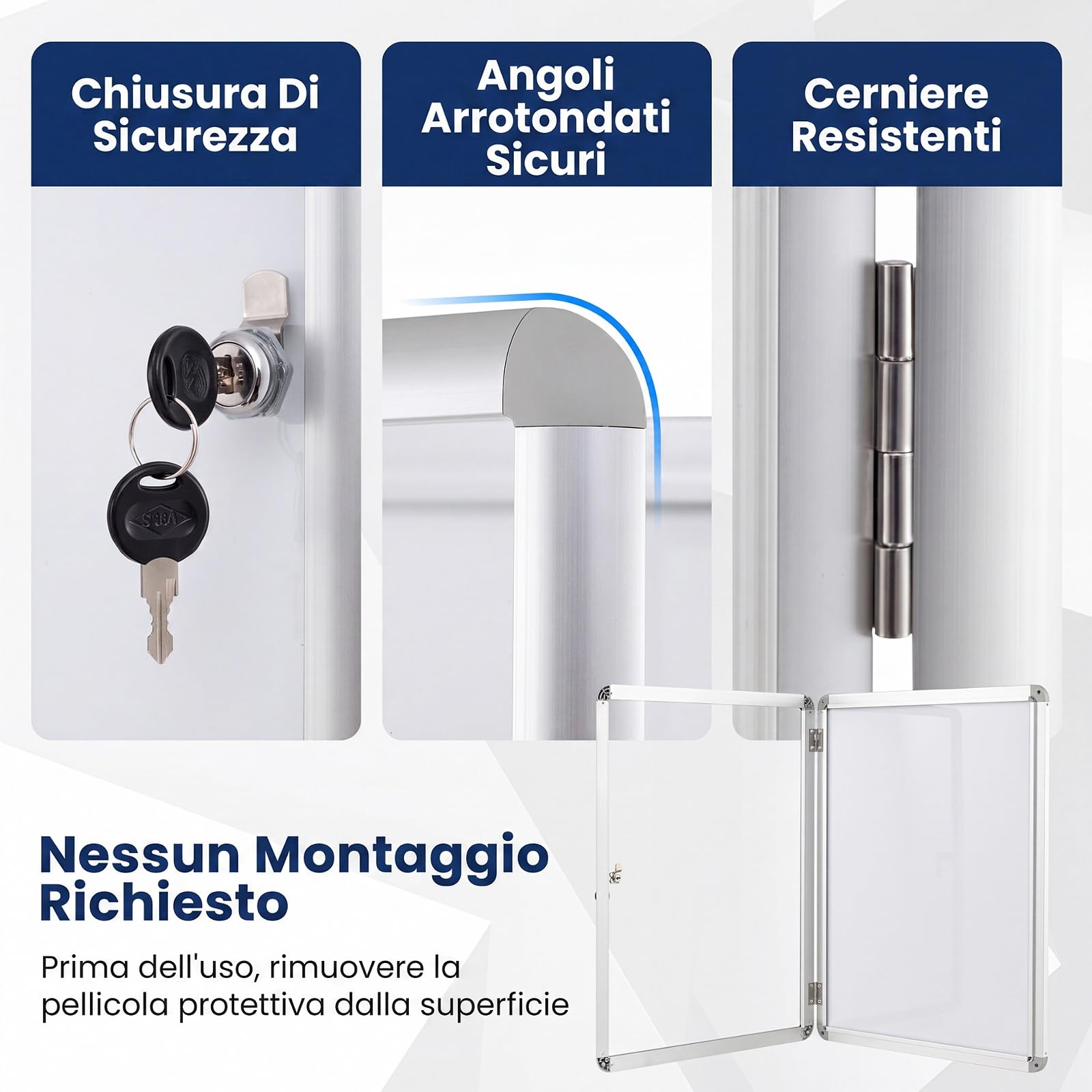 COSTWAY Bacheca Magnetica per Esterno, Bacheca da Parete con Lavagna, Pannello in PET Trasparente, Chiave e Telaio Leggero in Alluminio, per Ufficio, Condominio e Aziendale (Argento,66 x 51 cm)