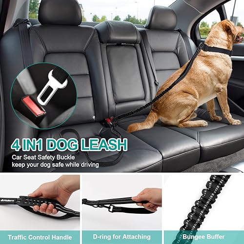 Miniatura 4 de Philorn Correa elástica para perro resistente de 6 a 7 pies de longitud ajustable sin tirones con 2 asas de tráfico acolchadas, hilos reflectantes,