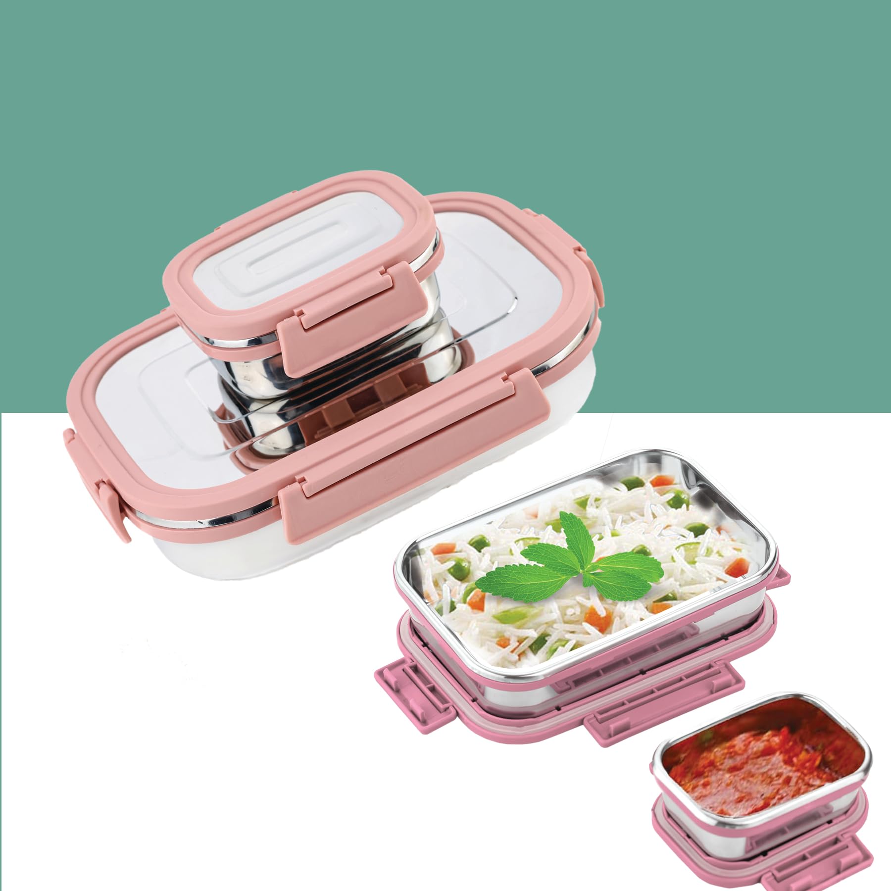 RUBICON Stainless Steel Airtight Leak Proof Lunch Box 900ml with Mini Container 200ml Inside, Lunch Box for Kids,Mens, Womens, ofiice, School, Picnic Tiffin Box,1100 ML (Pink) (B0CN52K7KQ) Amazon Price History, Amazon Price Tracker