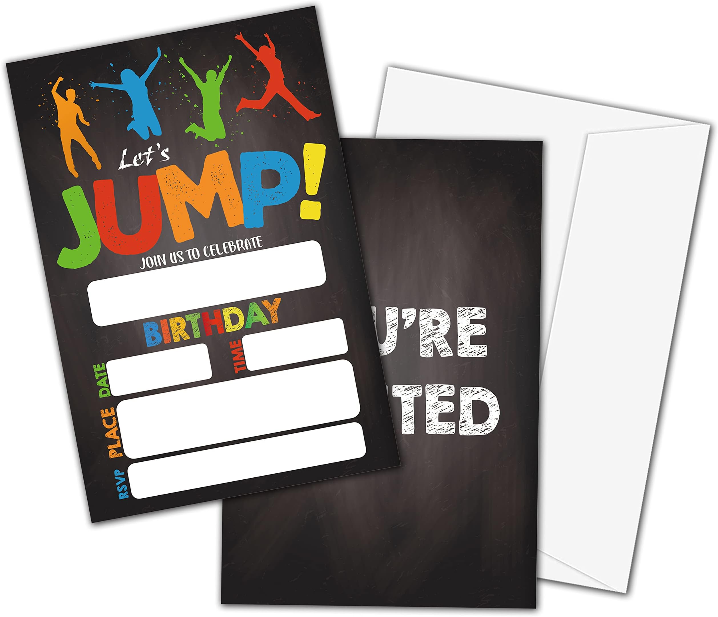 Birthday Party Invitation Cards for Kids, Party Invites, Cards for Girls Boys, Party Celebration for Teens, Let's Jump And Celebrate Cards, Personalized 20 Cards With Envelopes(INb007)