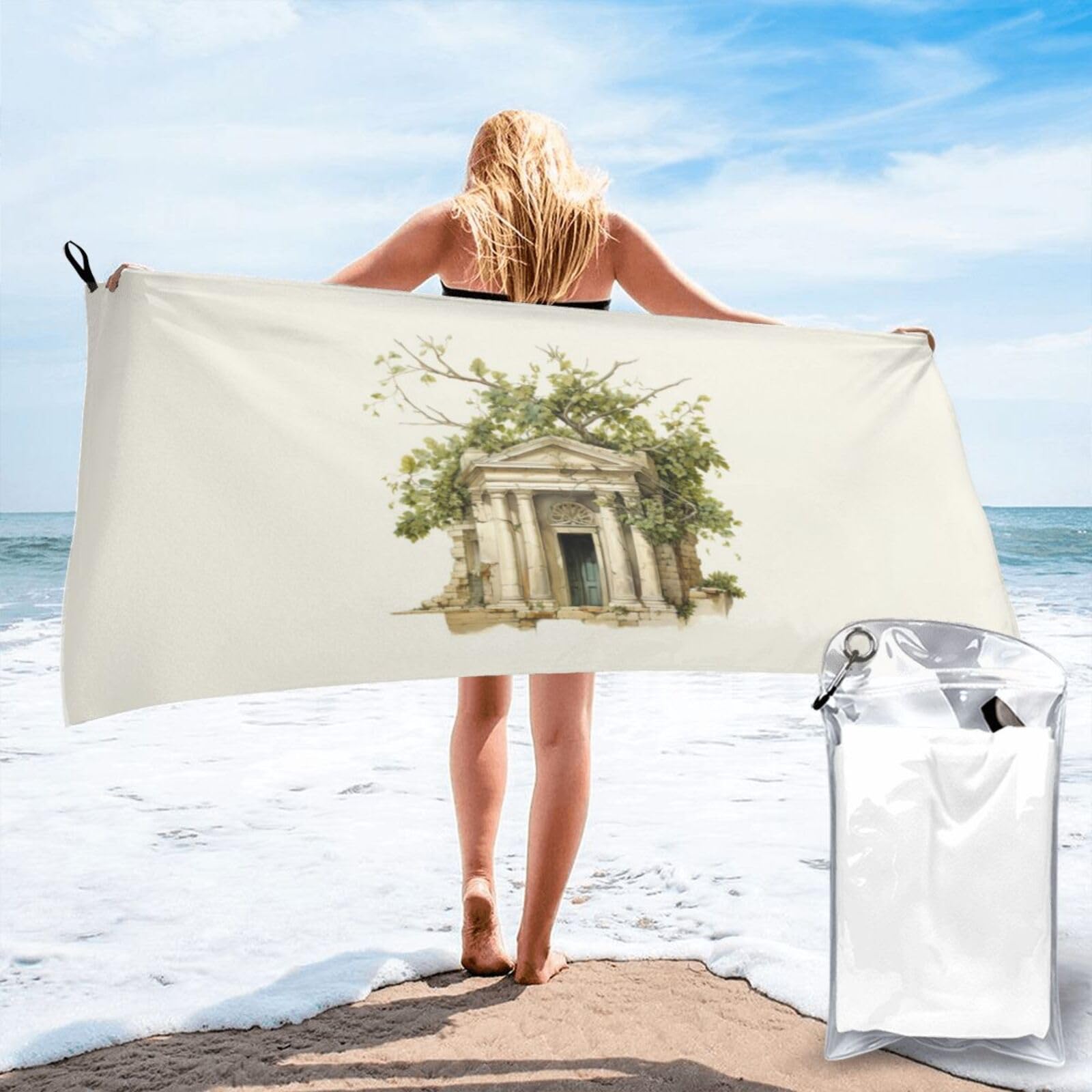 pojknbv Antique Building With Roman Olive Branch And Greek Print Travel Gym Towel For Beach Camping Hiking Yoga Lightweight Reusable Versatility