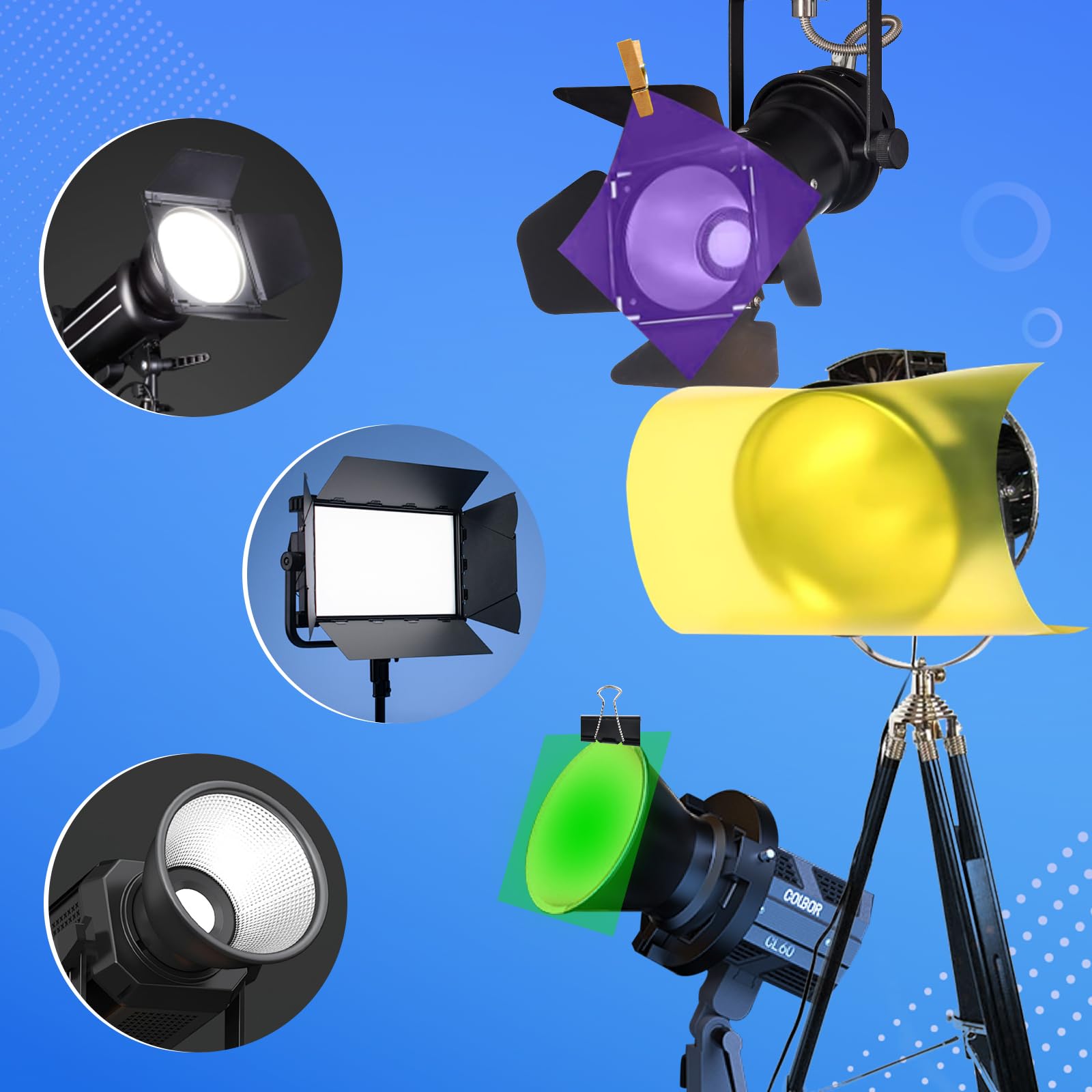 20 sztuk korekcji kolorów żelowych filtrów świetlnych, kolorowych folii żelowych, 10 kolorów, rozmiar A4
