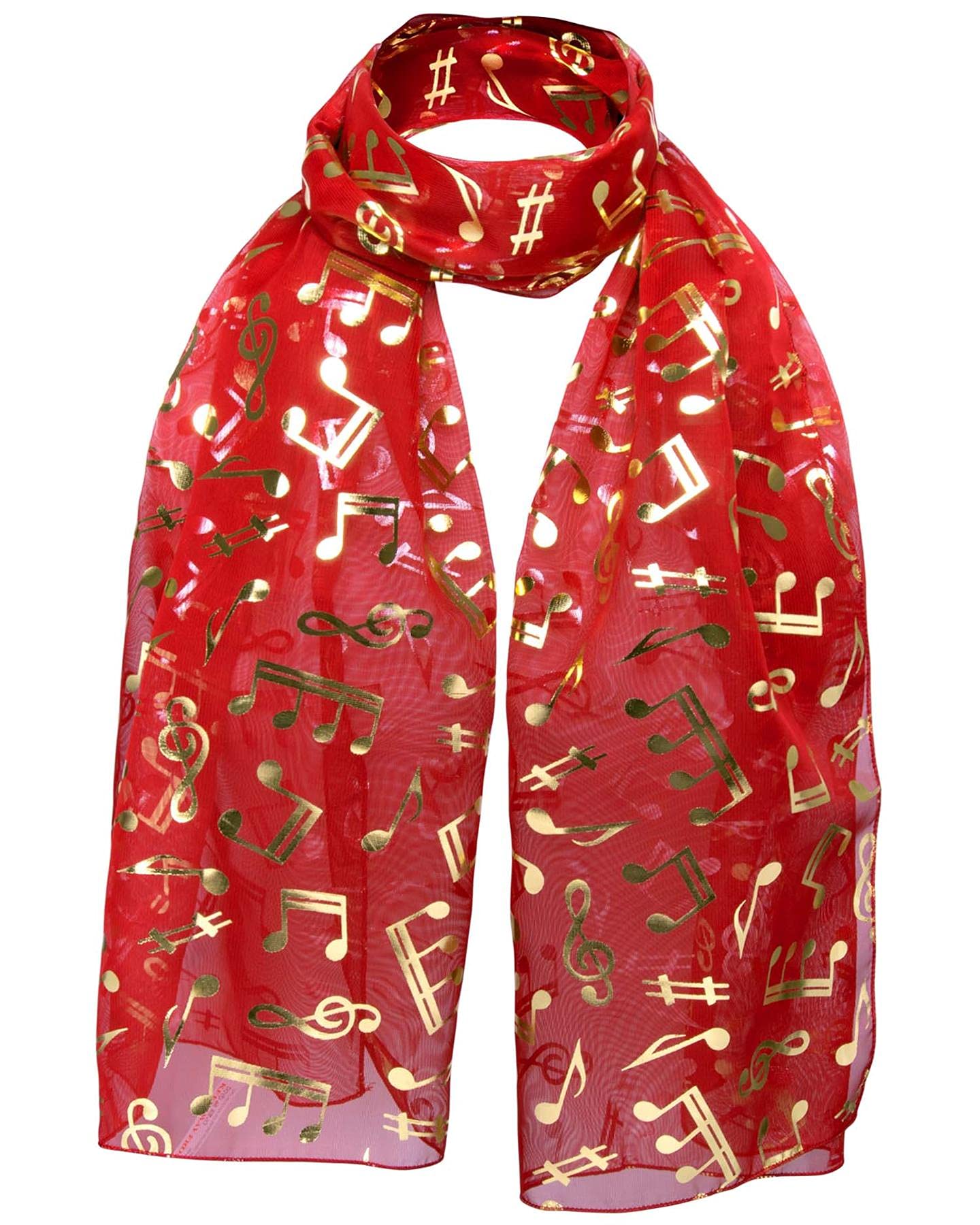 Basic Sense Women's Red Music Note Foiled Light Weight Scarf,