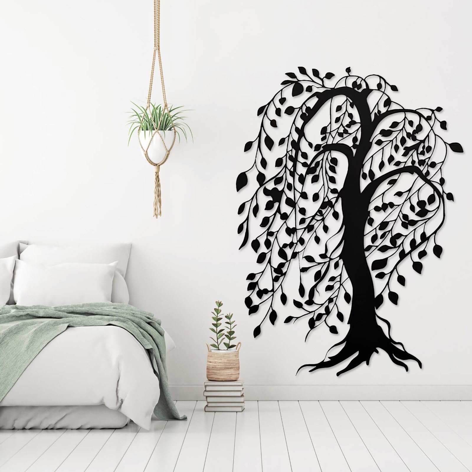 Árbol de Arte de Pared de Metal, Rama Extragrande, decoración de Pared, árbol genealógico, Adorno Grande de Sauce para Sala de Estar, Regalo de inauguración de casa (39" x