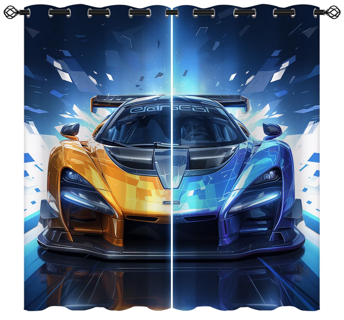 Race Car Blackout Curtains for Girls Boy Home Decor, Sports Car Racing Game Extreme Sports Blue Grommet Thermal Insulated Drapes Darkening Window