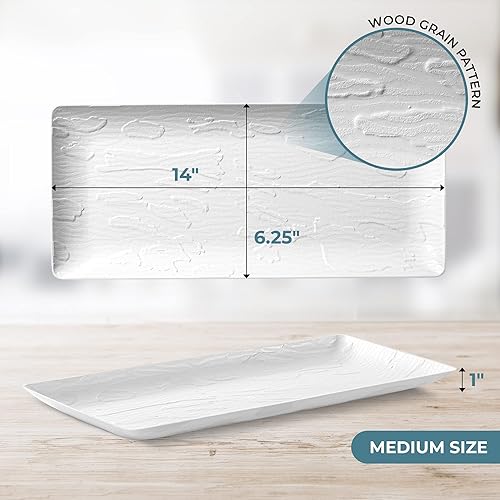 Miniatura 4 de Posh Setting Platos para servir, bandejas blancas con patrón de grano de madera, plástico duradero desechable de alta calidad, bandejas