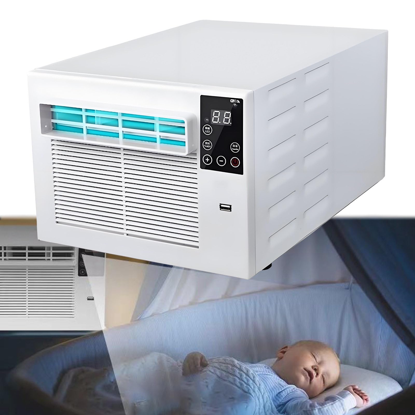 Klimatyzator Okienny Ze Zmywalnym Filtrem, Pilot Zdalnego Sterowania, Tryb Eco, Cicha Praca, Łatwy Montaż w Średnich Pomieszczeniach,Airconditioning