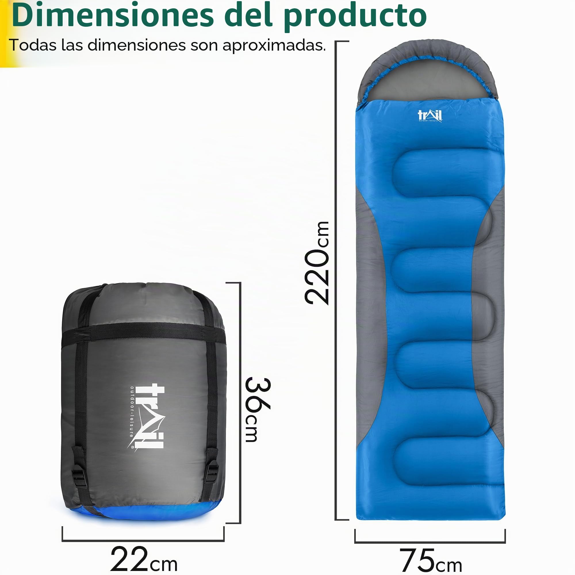 Trail Saco de Dormir Adulto Alpine Estilo Momia – Saco de Dormir de Montaña Ligero con Capucha – 250g (3 Estaciones) – Saco de Dormir de Camping con Bolsa
