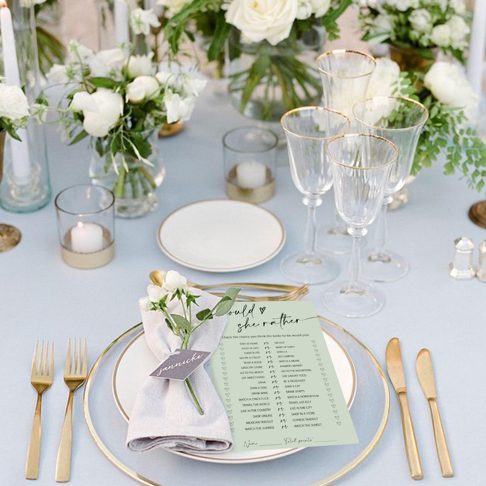 Whaline Lot De 50 Feuilles De Cartes De Jeu Vert Sauge Double Face Pour Fête Prénuptiale Ou Enterrement De Vie De Jeune Fille