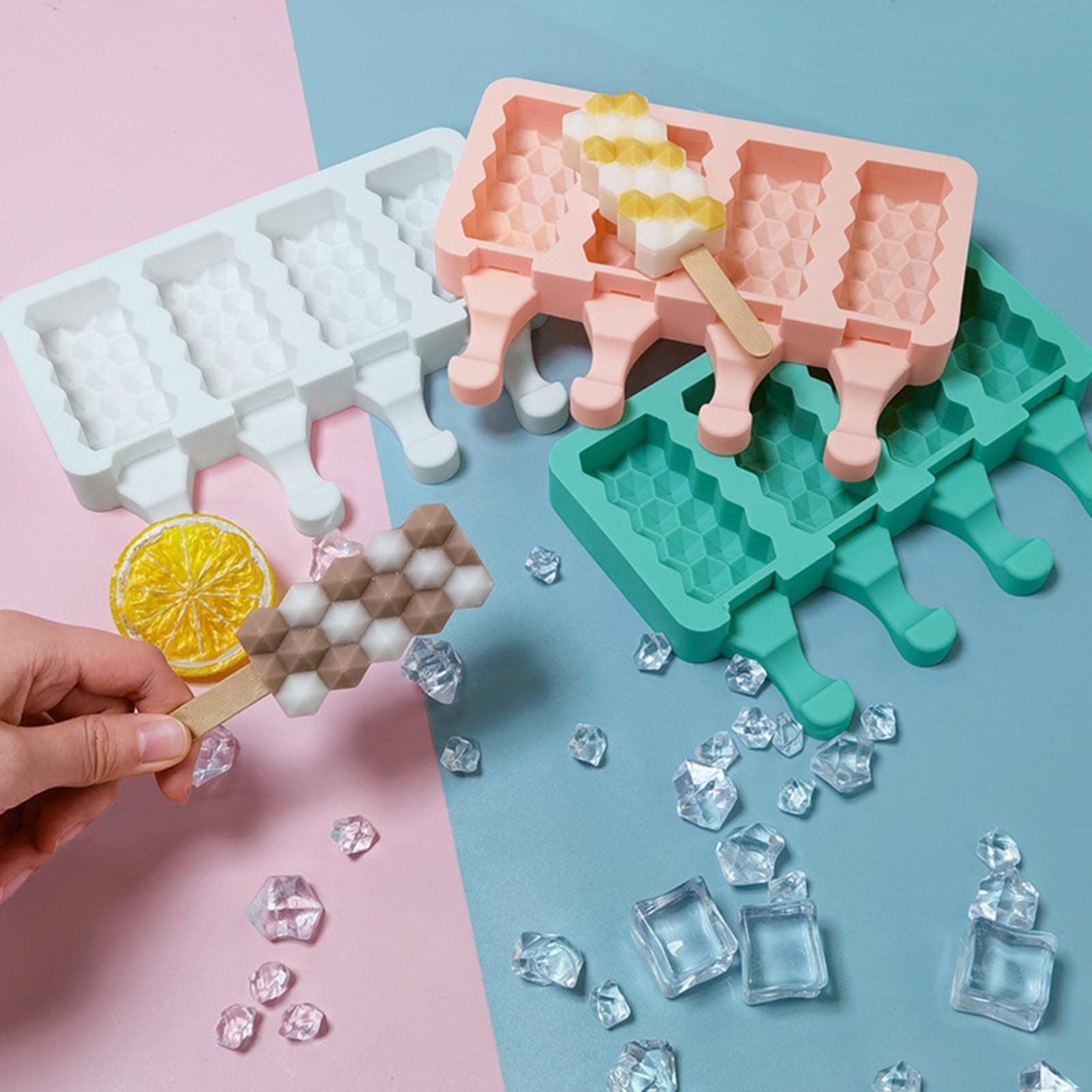 4 Hohlräume Eis am Stiel Form Antihaft Hausgemachte Dessert Ice-Pop for Kinder Küche liefert(A)