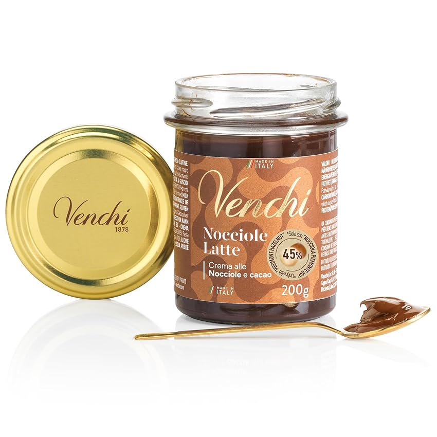 Venchi - Crema Spalmabile Cioccolato al Latte e Nocciole, 200 g, con 45% 