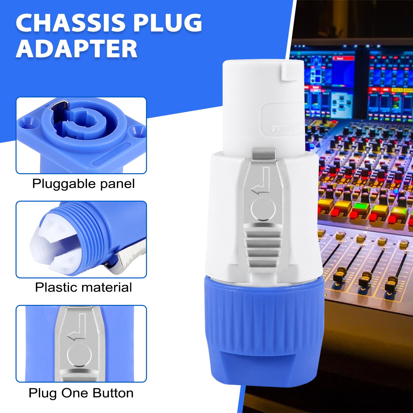 Set di 10 adattatori audio NAC3FCA + NAC3MPA-1 PowerCon - Connessioni professionali a 3 per amplificatore e mixer (+ blu)