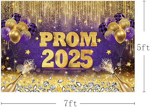 Miniatura 3 de AIBIIN Fondo de graduación de 7 x 5 pies para graduación 2024, fondo de fotografía de graduación morado dorado con purpurina para graduación de