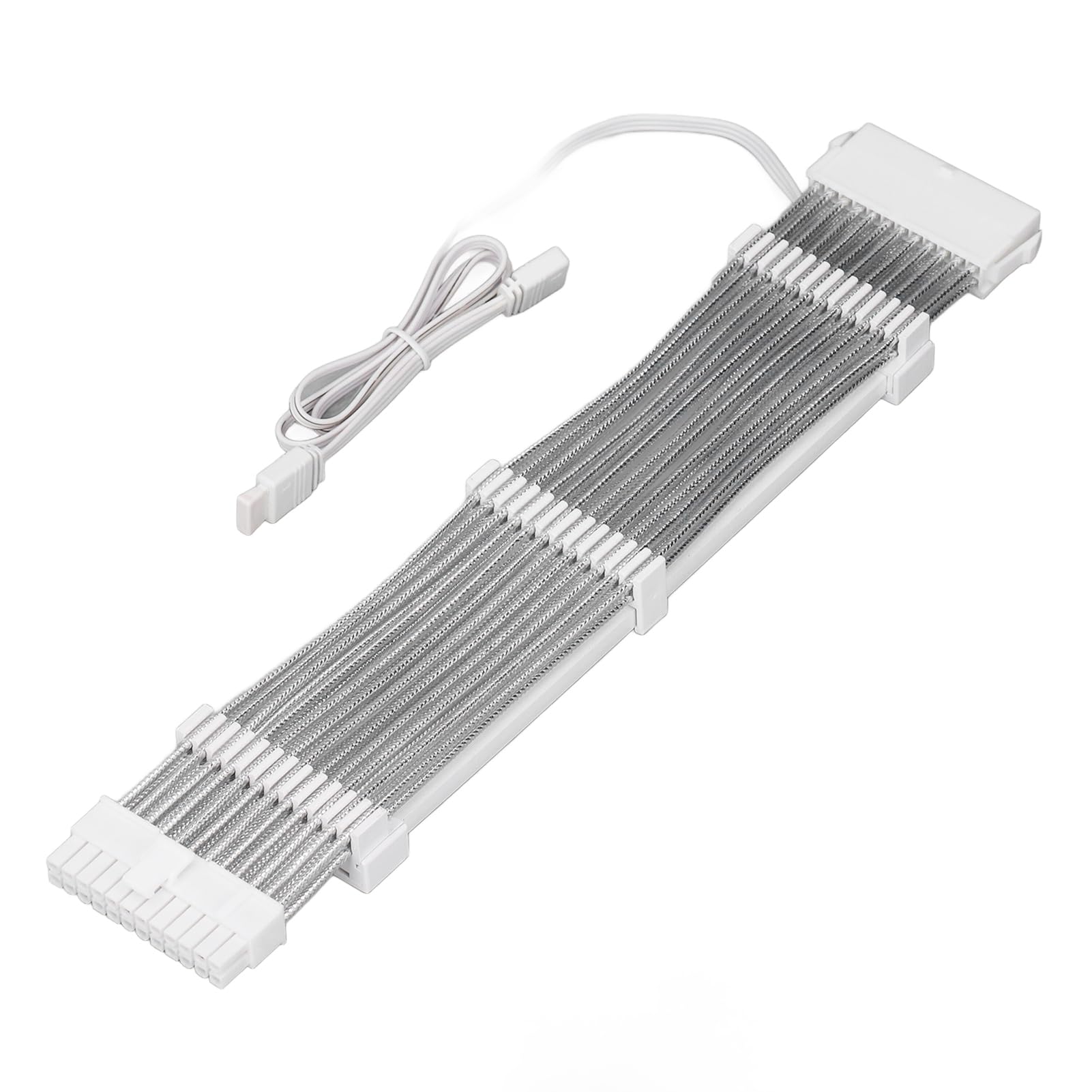 Przedłużacz Zasilania GPU ARGB, Jasny Wielokolorowy Design, Przedłużacz Zasilania 24PIN do 24PIN do Komputerów do Gier, Kolor Biały 60 Cm