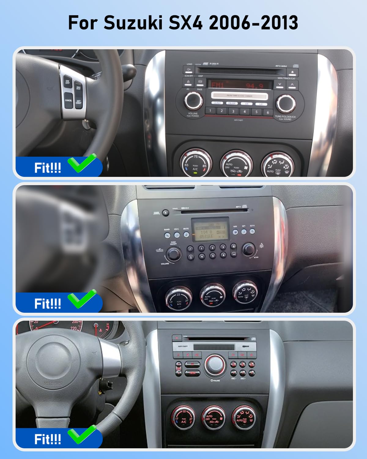 NHOPEEW 2G+64G Android Autoradio per Suzuki SX4 2006-2013 - Senza fili Carplay e Android Auto - 9 pollici Android Stereo con WiFi EQ GPS Mirror Link FM RDS + AHD Telecamera posteriore&Mic