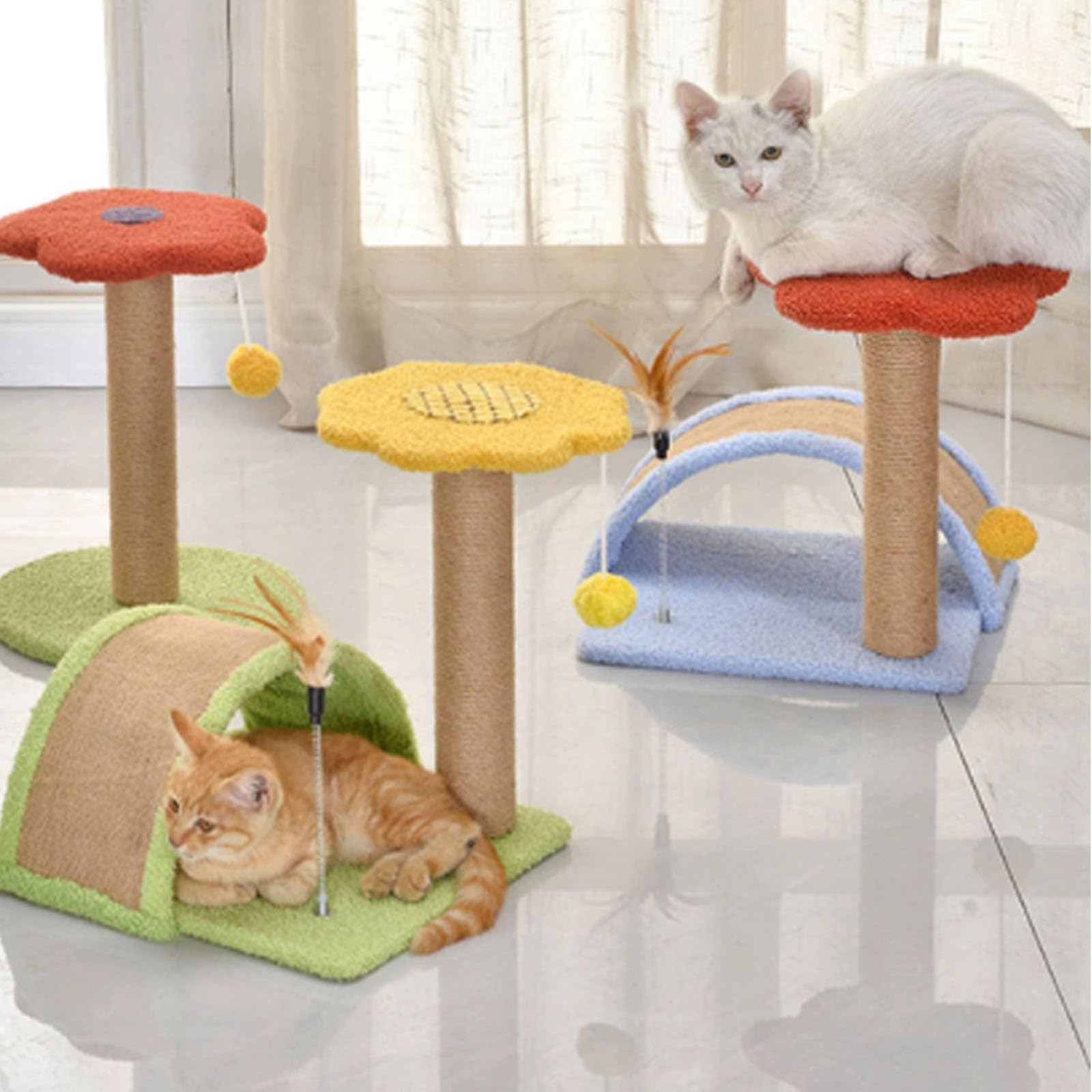 Kratzbaum Katze, Kratzbaum/Kratzstamm mit Spielball für Kleine Katzen(Red,+Arched cat Bed)