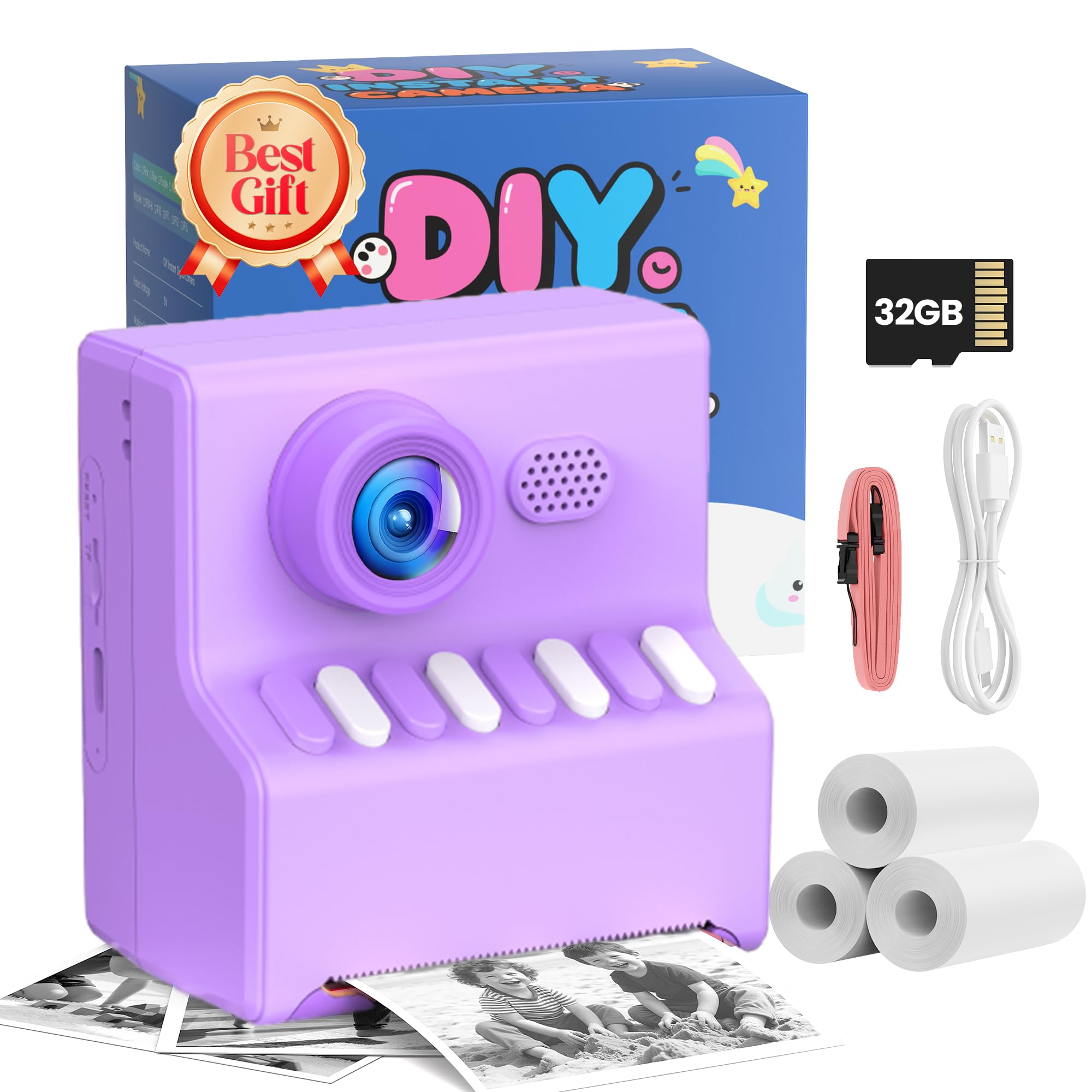Macchina Fotografica Bambini Istantanea Viola: HODDRCCN 48MP/1080P HD Macchina Fotografica Istantanea Bambini - Regalo Compleanno Natale per 3-14 Anni Ragazze Ragazzi - Include Cordino Portatile
