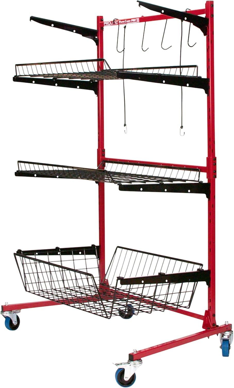Champ® Parts Caddy Pro™ Auto Body Parts Rack Option 2 with Deep Bottom Shelves and Wheels, All-Steel Cart for Repair Shops and Garages, Locking Casters, 150 lb Capacity Per Shelf, Powder Coated - Red