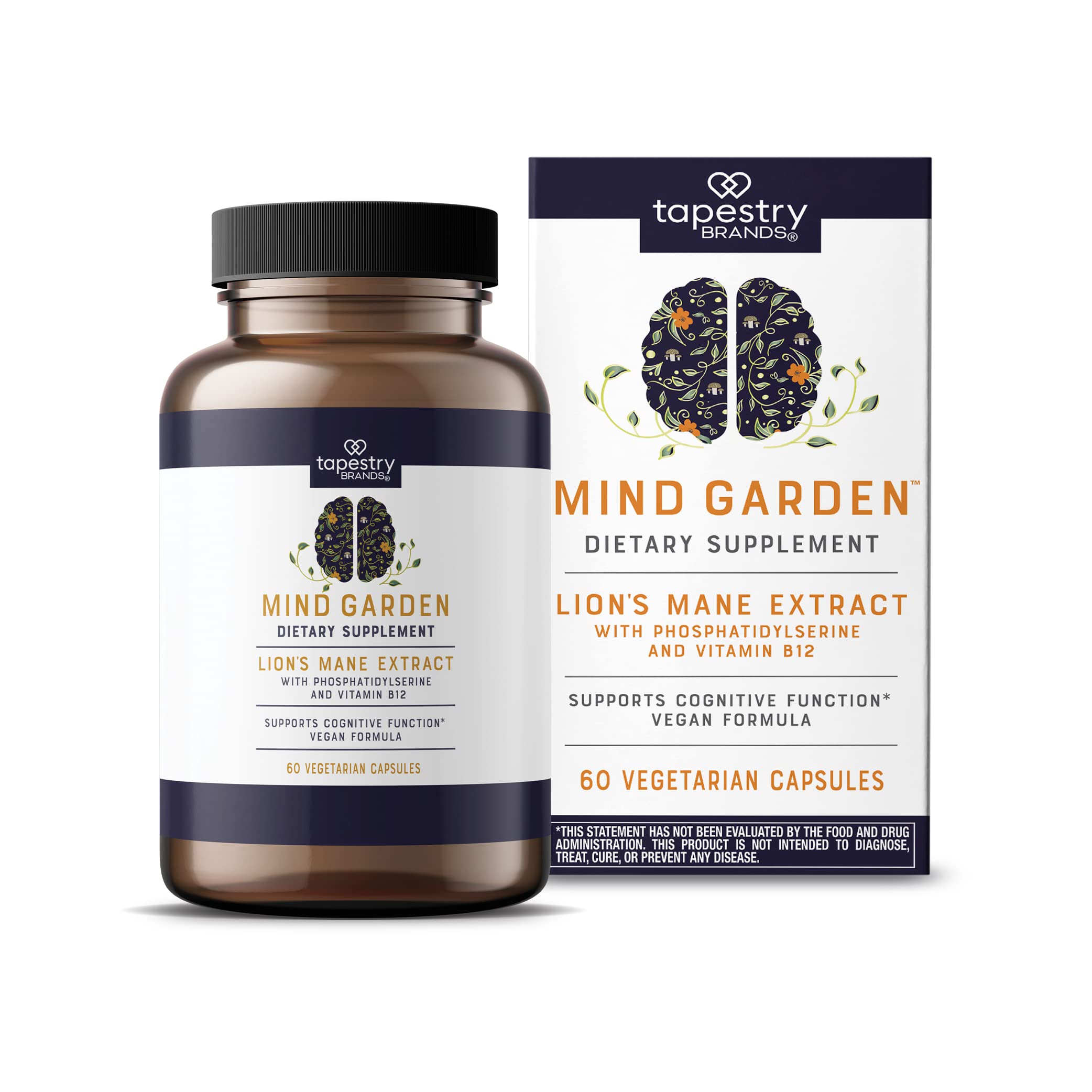 Mind Garden Lion's Mane Capsules-Brain Supplements for Memory and Focus with Lion's Mane Extract & Mushroom,Vitamin B12,Cognitive Function,Nootropic Supplement, Vegan(60 Count)