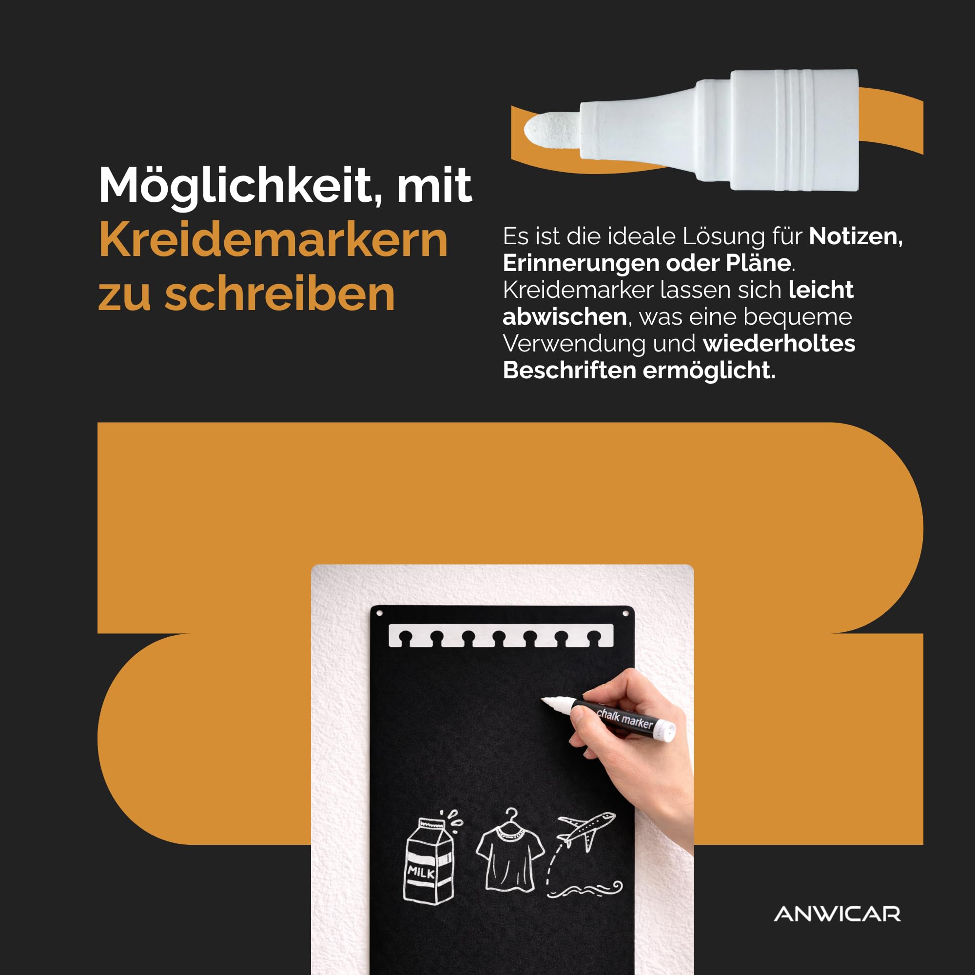 Magnettafel mit Schlüsselhaken Mitte Schwarz 49x100 cm