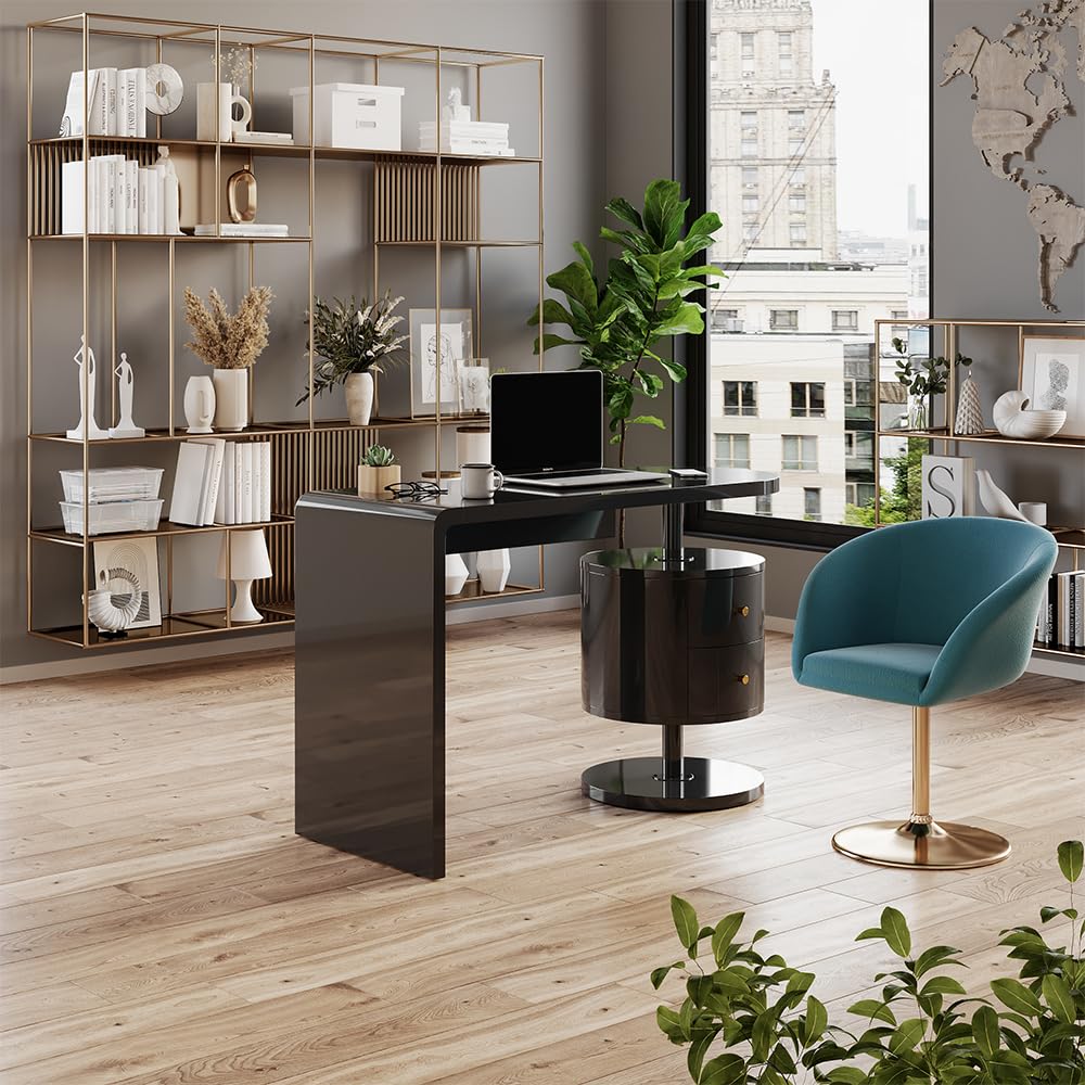 Vicco Scrivania Lara, Nero lucido, 120 x 50 cm | con 2 conducenti, adatto per postazioni di lavoro al computer e applicazioni home office