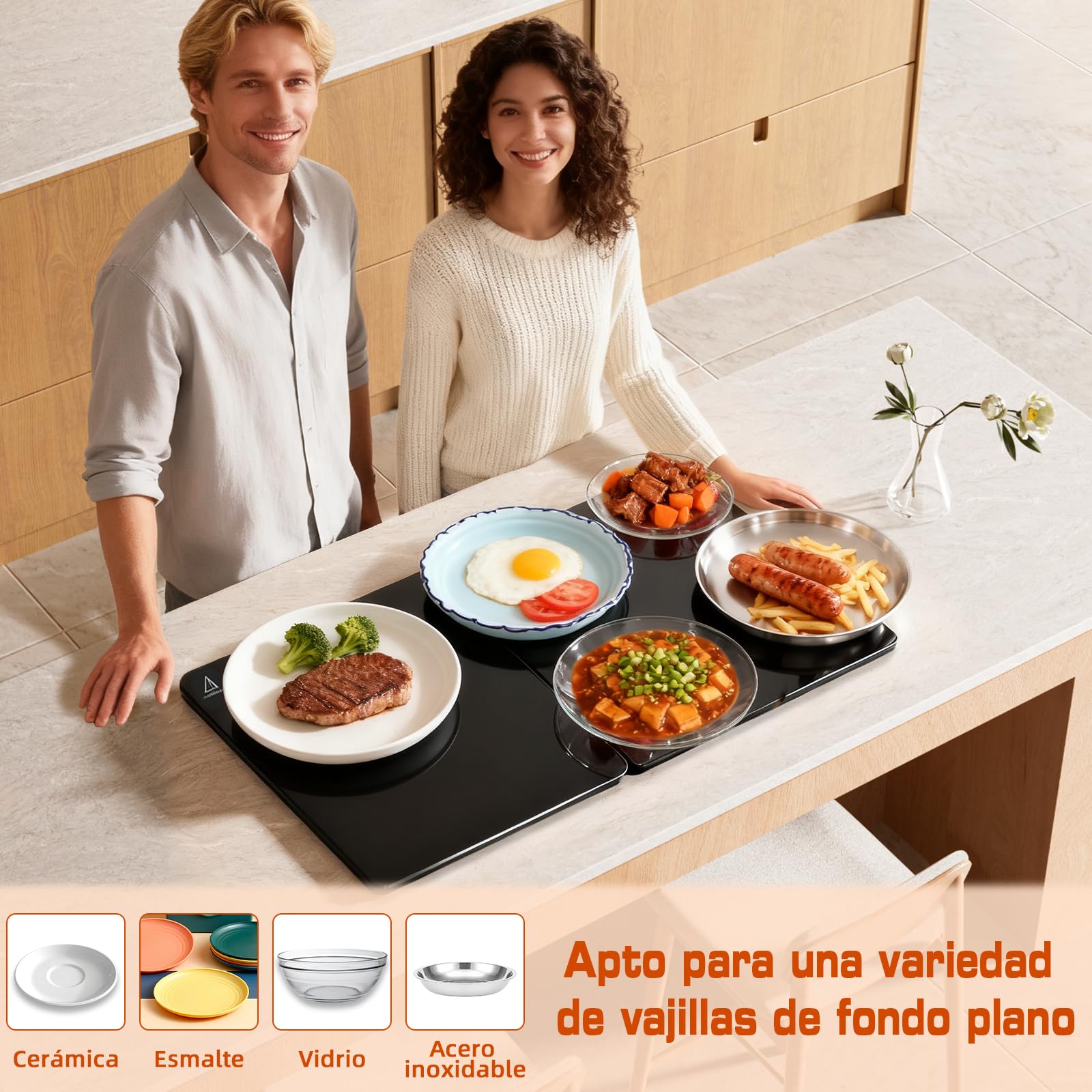 Bandeja Calefactora Eléctrica para Alimentos,con Control de Temperatura Ajustable y Diseño Plegable,Almohadilla Térmica Multiusos para Mantener la Comida Caliente o Descongelar en Casa