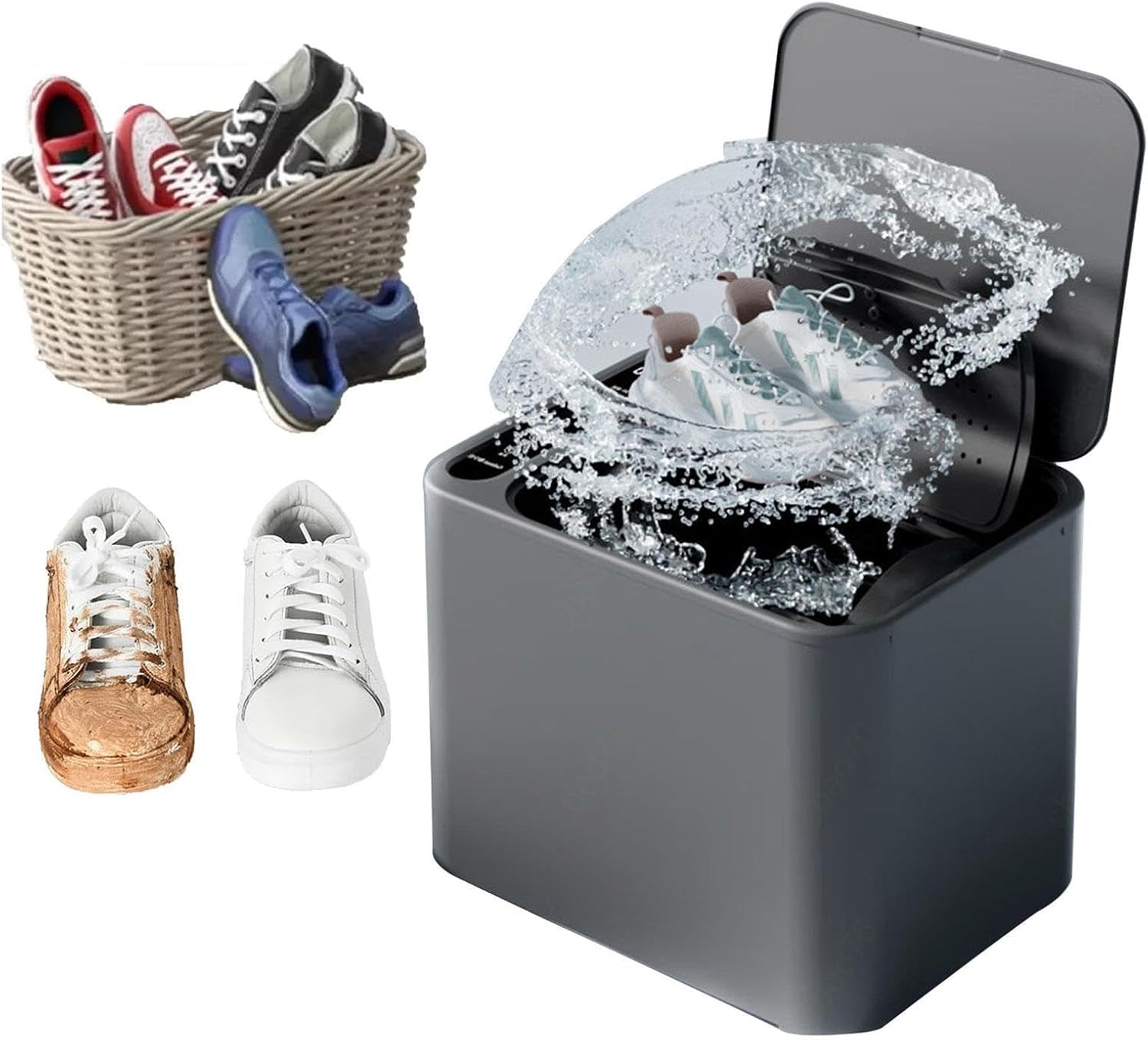 Lavadora de zapatos eléctrica compacta, con limpieza de 360 ​​grados y control de olores, para apartamentos, residencias estudiantiles y caravanas.