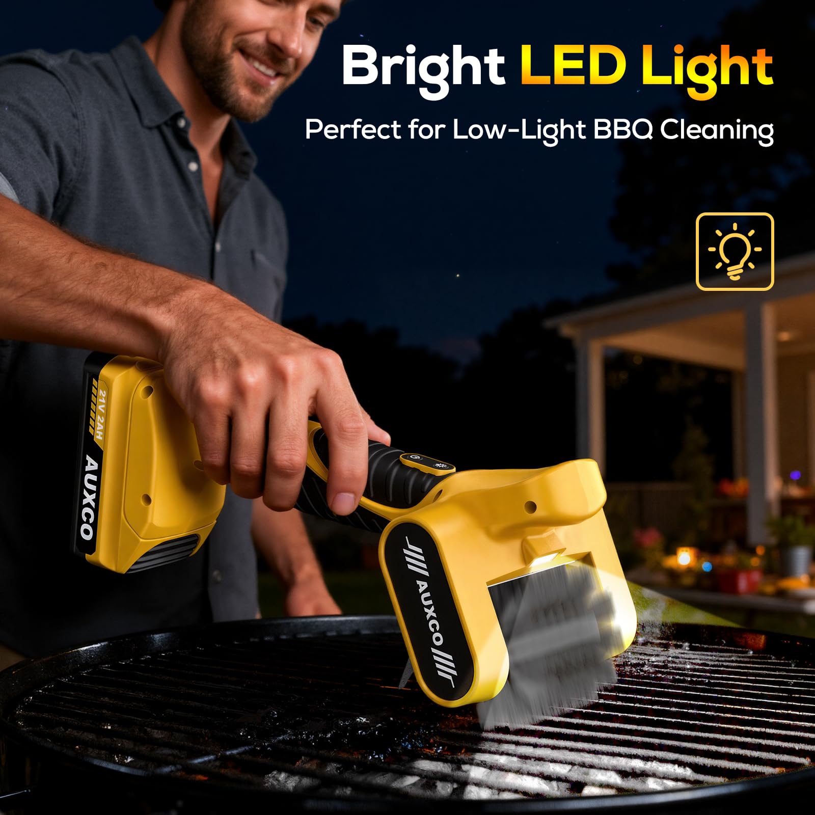 Spazzola elettrica per griglia – Spazzola per griglia per esterni con rullo in acciaio inox da 700 giri/min, senza setole, durata 90 minuti, luce LED, strumento di pulizia per griglia ricaricabile da