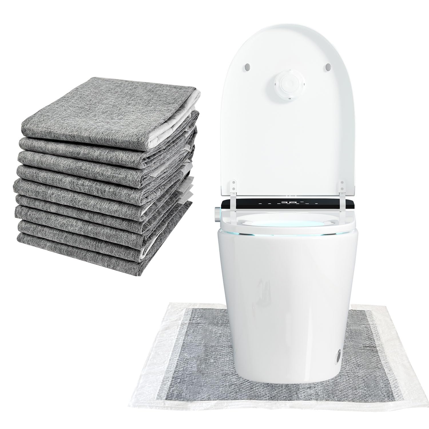 25 Pcs Disposable Toilet Mats Toilet Floor Protector from Urine U-Shape Toilet Training Rug Waterproof Non-Slip Bathroom Potty Training Mats Disposable Toilet Commode Mat (Charcoal Mats)