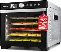 Gourmia - Desidratador digital de alimentos, 6 bandejas de aço inoxidável, fluxo de ar de 360°, predefinições de um só toque, temperatura ajustável de 100 a 160 °F, temporizador, porta de vidro