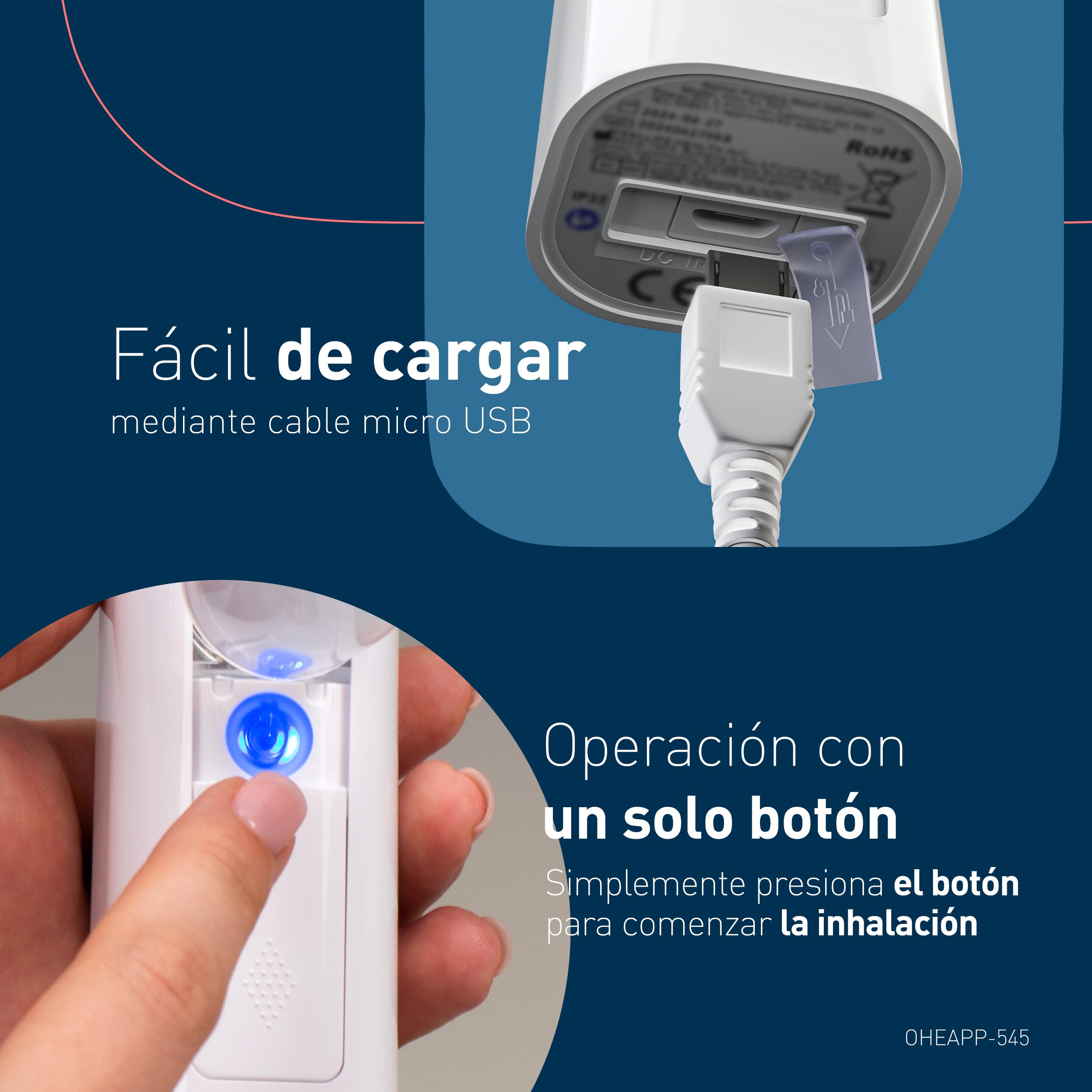 OMRON mini Air 360+ Kit Nebulizador Portátil Silencioso con Tecnología Aimesh para Adultos y Niños, Recargable Micro-USB
