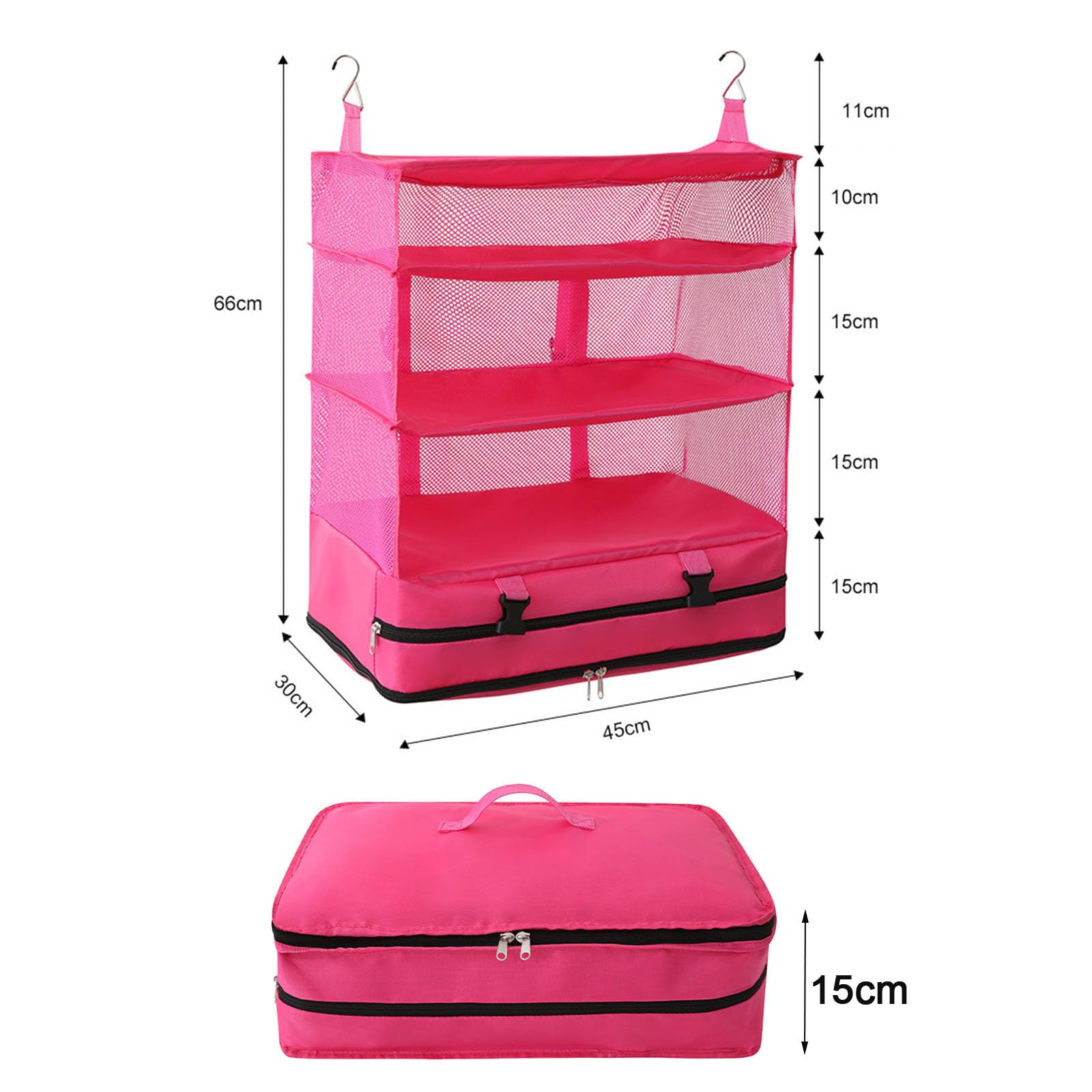 Hängendes Regal Garderobe Organizer Faltbares Hängendes Regal Gepäckorganisator Kleiderschrank Aufbewahrungsorganisator Schrank mit 3 Fächern für Schlafsaal, Schlafzimmer, Wohnzimmer, Rosa