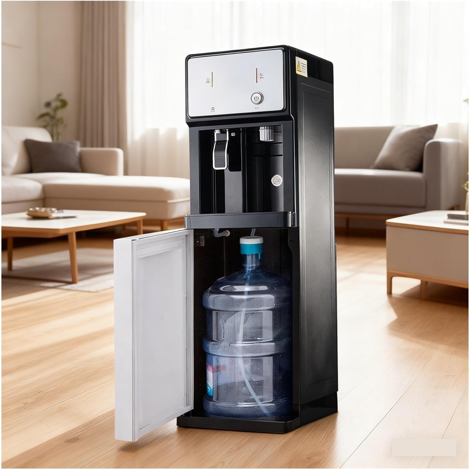 Floor Standing Water Fountain, Grid Powered Freestanding Water Dispenser Charging Pedestal Water Dispenser Dual Function Ice and Hot Water