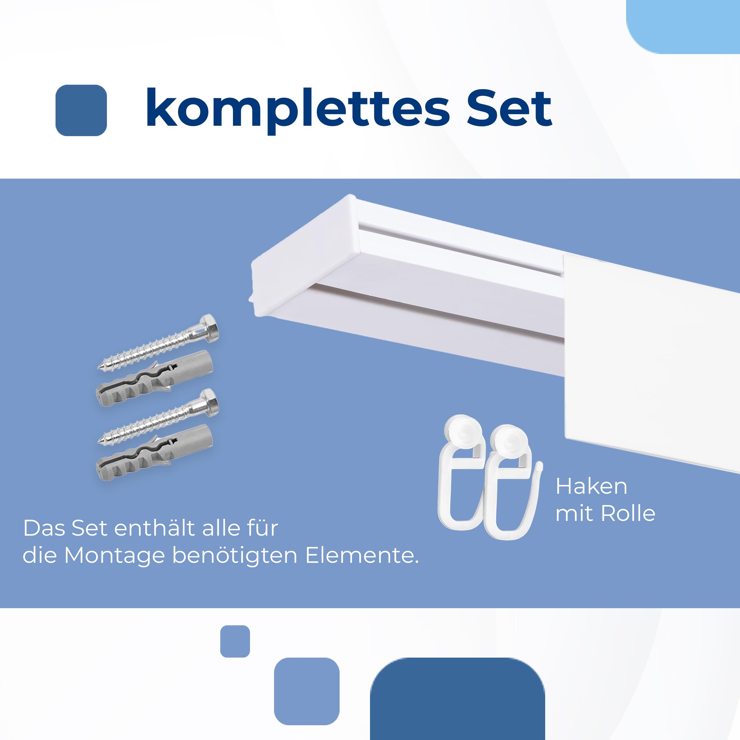 Gardinenschiene mit Blende 1-läufig – PVC Vorhangschiene zur Deckenmontage, Deckenschiene für Vorhänge, Weiß, mit Haken mit Rolle, 440 cm