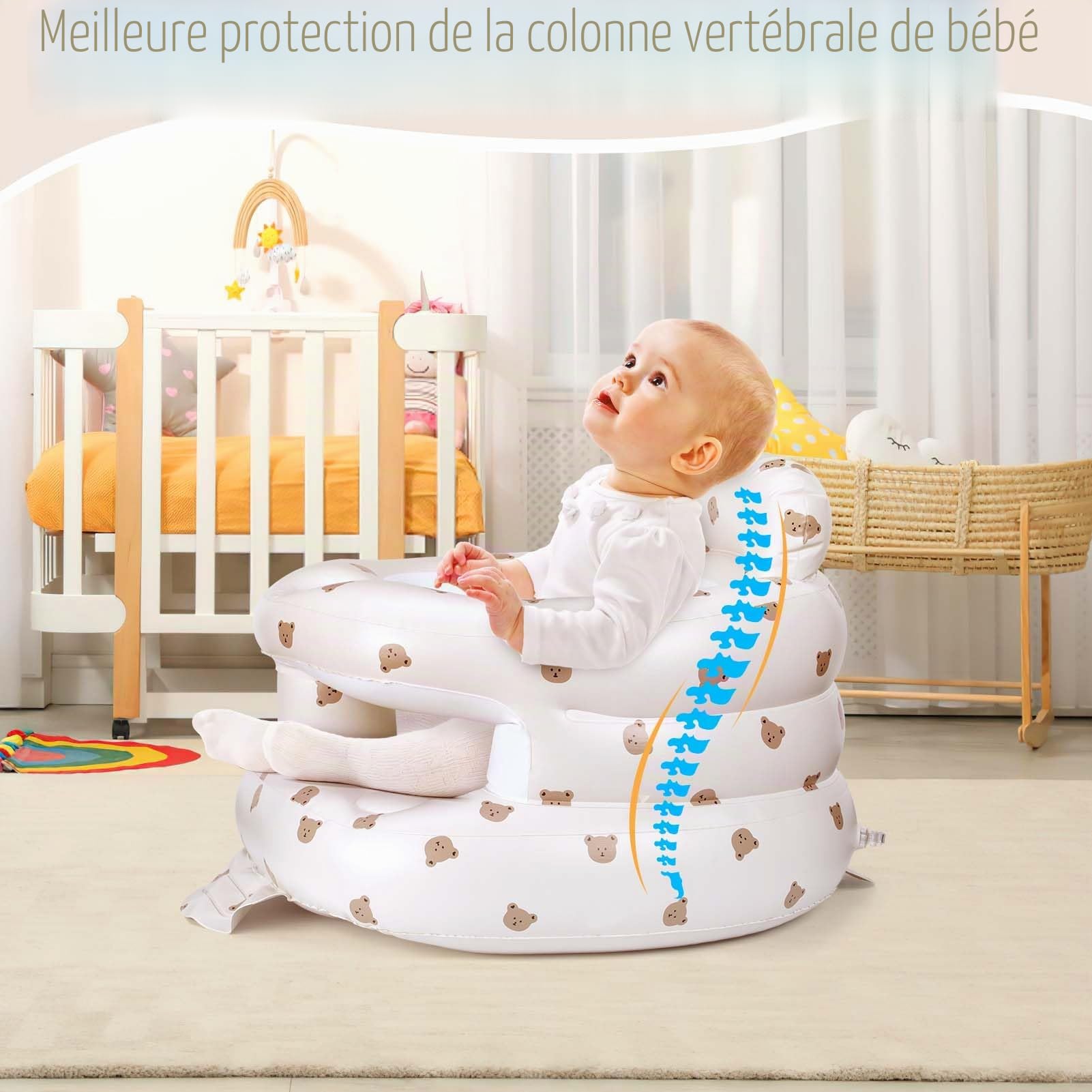 Siège Gonflable Bébé avec Pompe Intégrée Portable 3+ Mois Voyage Repas Camping