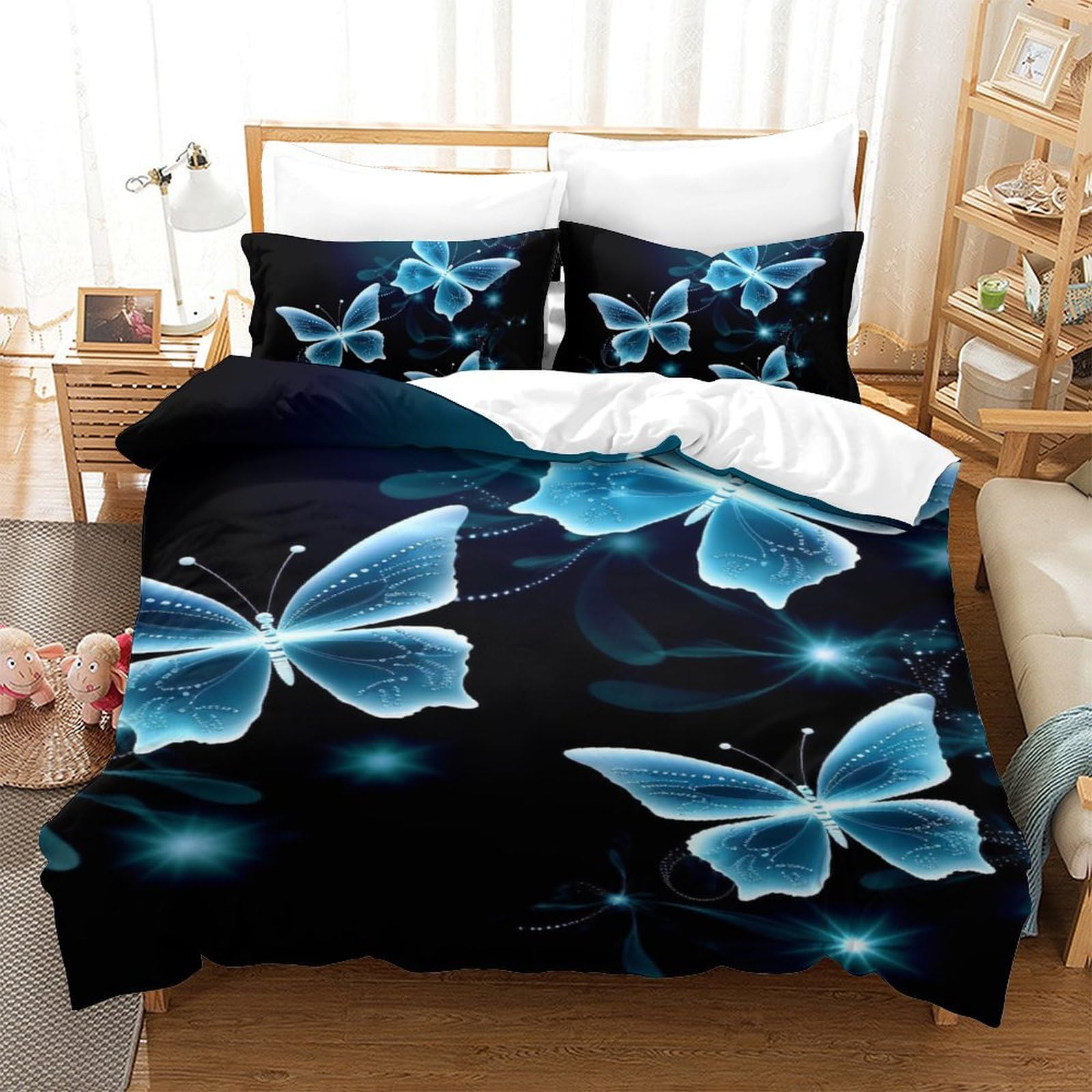 Parure de lit papillons 3D 140x200 microfibre pour lit simple