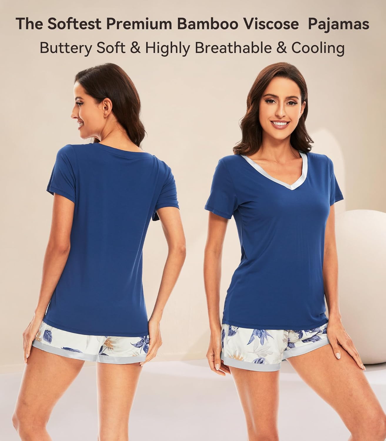 WiWi Viscose from Bamboo Pajamas Set for Women Super Soft Short Sleeve Cooling Summer Plus Size Pjs Sets Sleepwear S-4X - Image 3