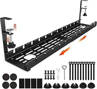 Shikha Cable Management Under Desk, 15.7"-31" Retractable Cable Management Tray, No Drilling Cord Organizer with Clamp for Desk, Under Table Wire Management Tray for Home Office