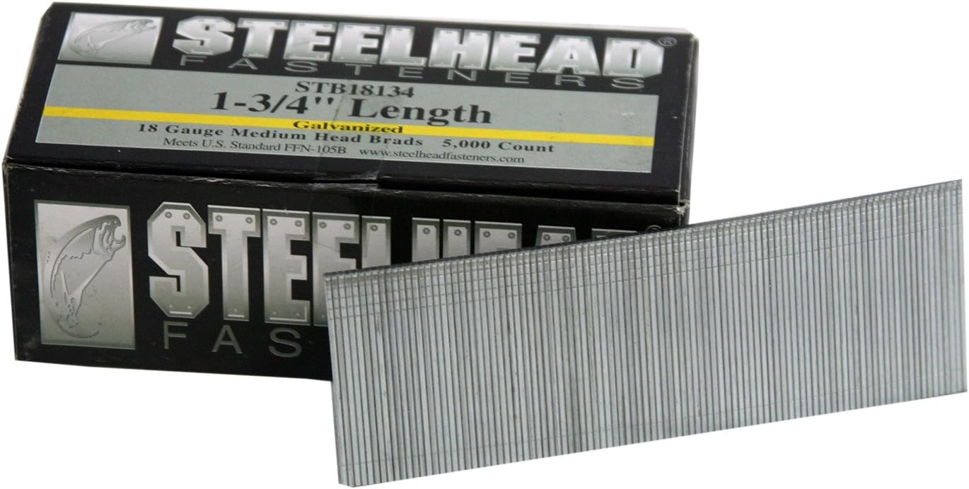 Steelhead STB18134 18-Gauge 1-3/4-inch Galvanized Nail Brads, 5,000-Pack
