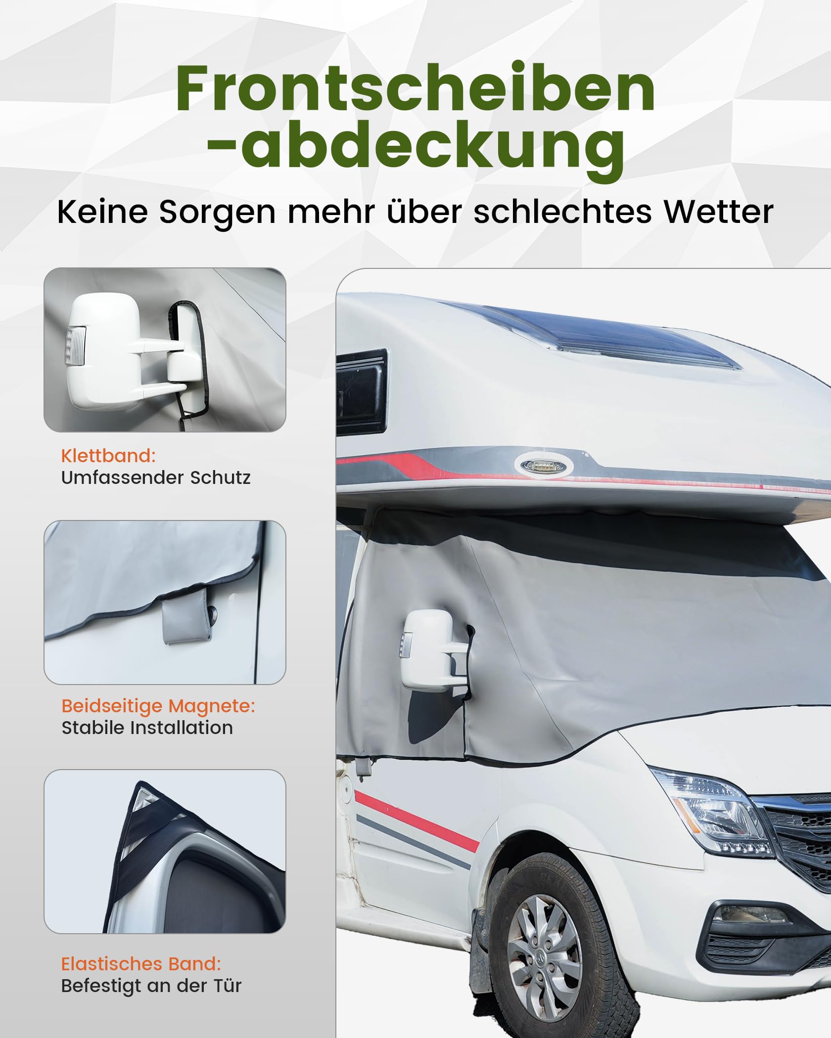 Frontscheibenabdeckung Thermomatte Wohnmobil Zubehör，Umfassender Schutz vor Sonnen, Kalt und Staub, Graue Scheibenabdeckung Geeignet für FIAT Ducato X290 ab 2014