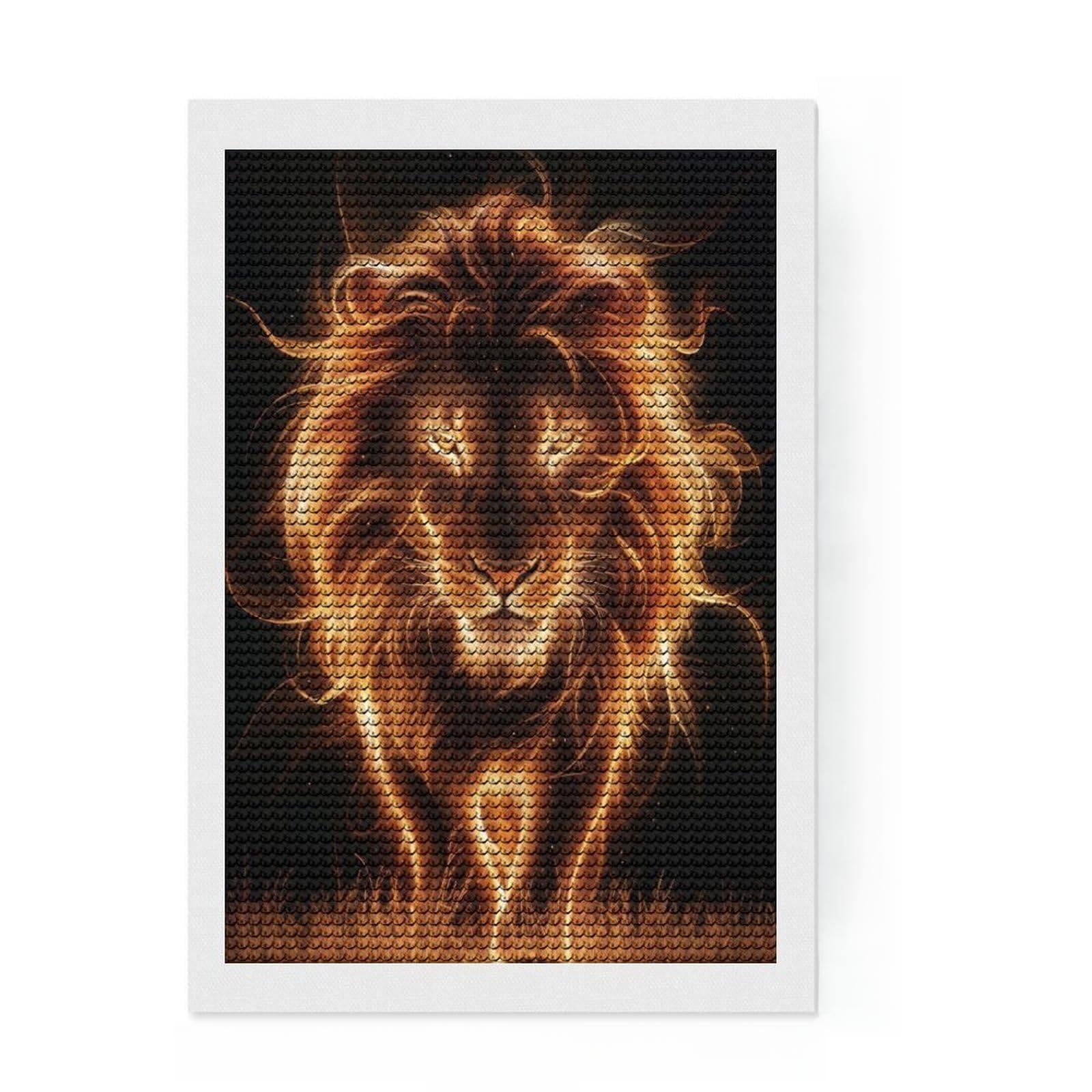 Junmoney Spirit Lion Diamond Painting Canvas Set 8"x12", Decorate Your Room, Relaxing DIY Hobby, Modern Decor, Birthday Gift