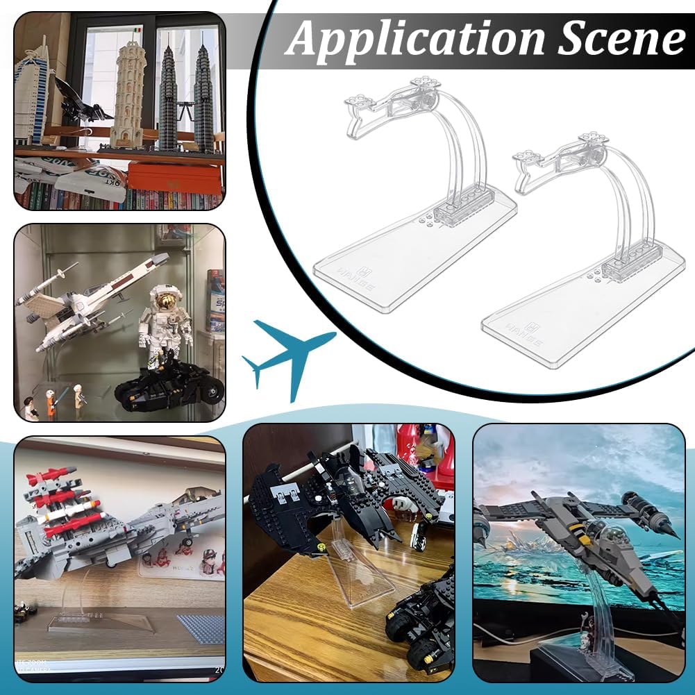 FINGERINSPIRE 2Set ABS Plastic Model Plane Display Stand, 16.9x8x2cm/6.65x3.15x0.79inch Clear Aircraft Display Stands Desktop Holders Without Airplane Model for Building Blocks Planes and Collectibles